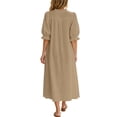 thumbnail image 7 of Karymi Solid Casual Midi Dress, V-Neck Scalloped Lace Trim Elbow Sleeve Shift Long Dress with Side Pockets, Beach Vacation Sundress Spring Dresses, 7 of 7