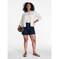 thumbnail image 2 of Time and Tru Women's High Rise Pleated Denim Shorts, 4.5" Inseam, Sizes 0-20, 2 of 6