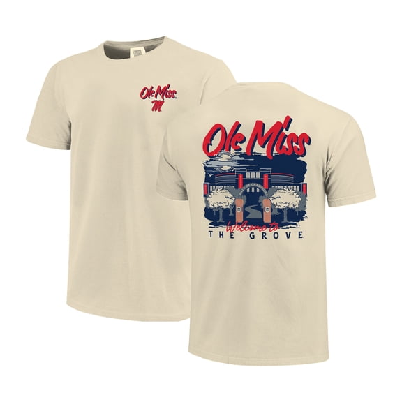 Men's Image One  Natural Ole Miss Rebels Comfort Colors Hand-Drawn Campus Stack T-Shirt