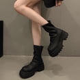 thumbnail image 4 of Pu Leather Ankle Chunky Heels Chunky Sole Boots Slip On Booties Shoes Back Zipper Design, 4 of 5
