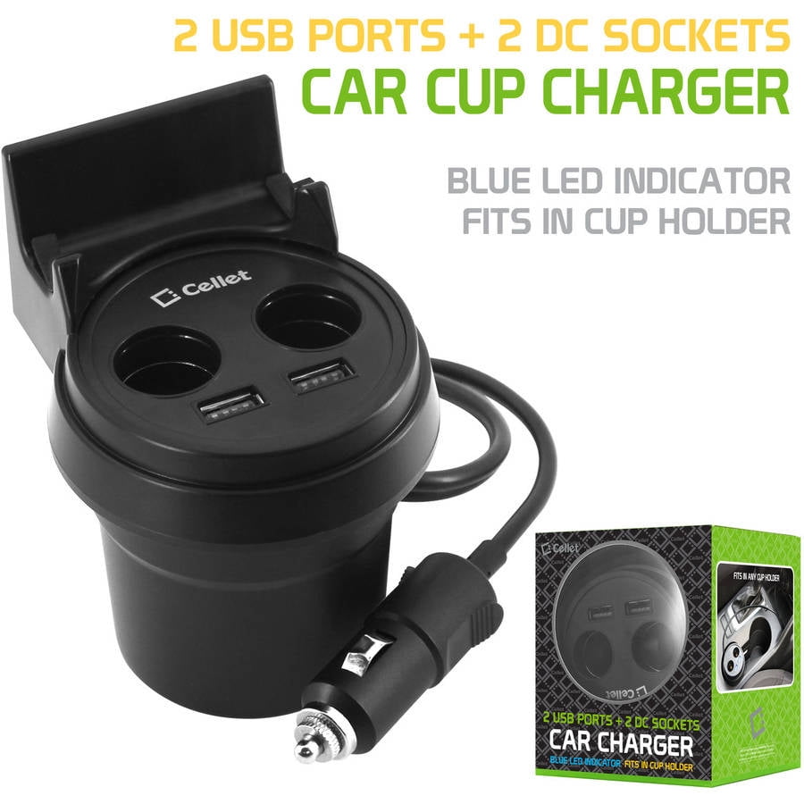 Cellet Universal Cigarette Lighter Adapter Car Cup Charger, 2 USB Ports