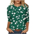 thumbnail image 2 of YOTAMI 3/4 Sleeve Tops for Women Plus Size Crew Neck Summer Casual Blouses Fashion Floral Print Loose Fit Pullover Tops Blouses Green, 2 of 5