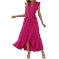 thumbnail image 2 of Uaswgudfs Sleeveless V-Neck Wrap Midi Sundress - Summer Dresses for Women 2025 Casual Dress with Ruffled Hem & Self-Tie Belt for Garden Occasions Hot Pink XXL, 2 of 6