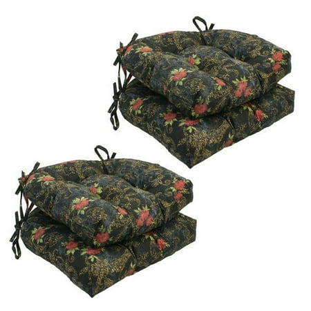 

16 in. U-Shaped Tufted Chair Cushions Midnight Rosebud - Set of 4