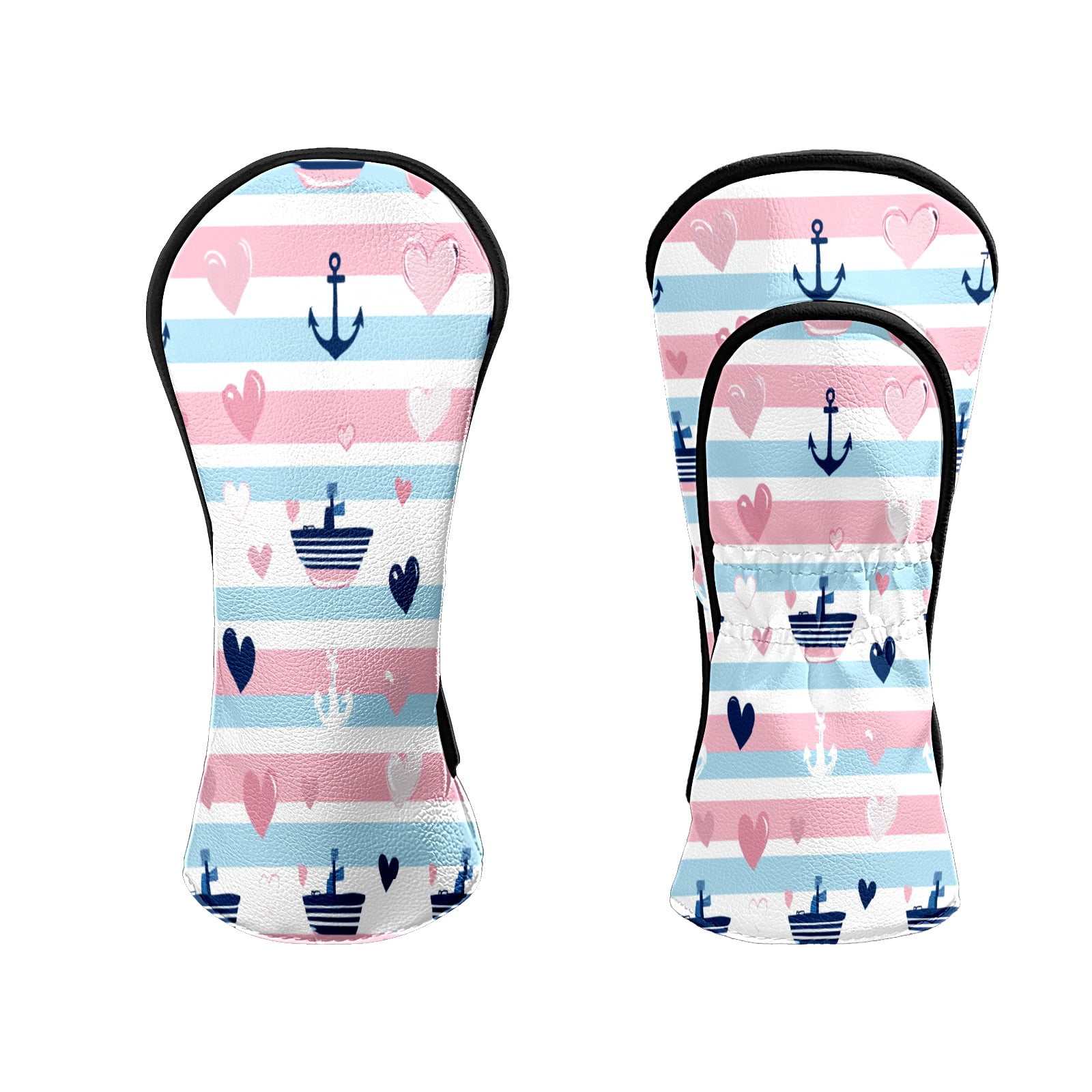 Golf Club Head Covers SailboatAnchor_PastelStripe Waterproof Leather Golf Head Covers for Men Women Driver Head Cover Fairway Headcover for Golf Lovers