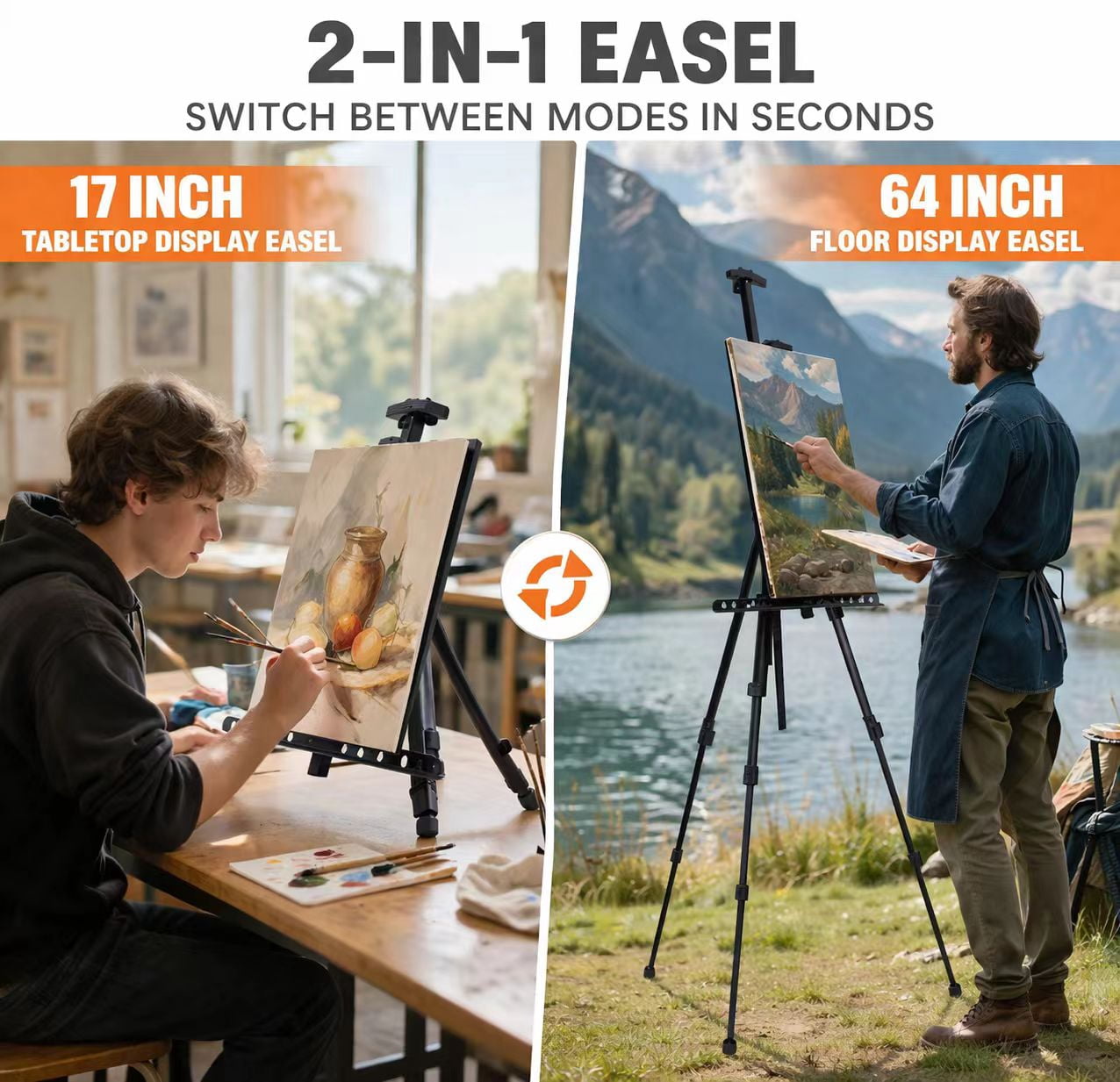 MXG Black Adjustable Aluminum Painting Easel, 17-61in Tabletop & Floor-Standing Display Easel, Poster Stand for Art & Signage, 25lb Capacity,