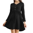 thumbnail image 2 of Purcolt Women's Maternity Mini Dress Casual Long Sleeve Crew Neck Button Flared Dresses Spring Summer Loose Fit Pregnancy Dresses, 2 of 6