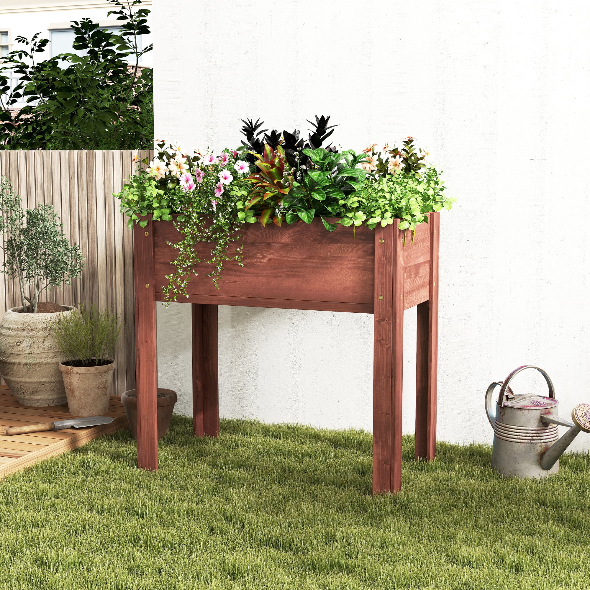 Jopath Brown Raised Garden Bed with Legs, Elevated Wooden Planter Box for Outdoor Plants Flowers Fruits Vegetable Herb Growing(31"x31"x16")