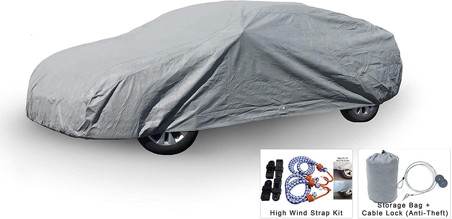 Weatherproof Car Cover Compatible with Mazda RX-8 2004-2008 5L Outdoor   Indoor Protect from Rain, Snow, Hail, UV Rays, Sun Fleece Lining  Anti-Theft Cable Lock, Bag  Wind Straps