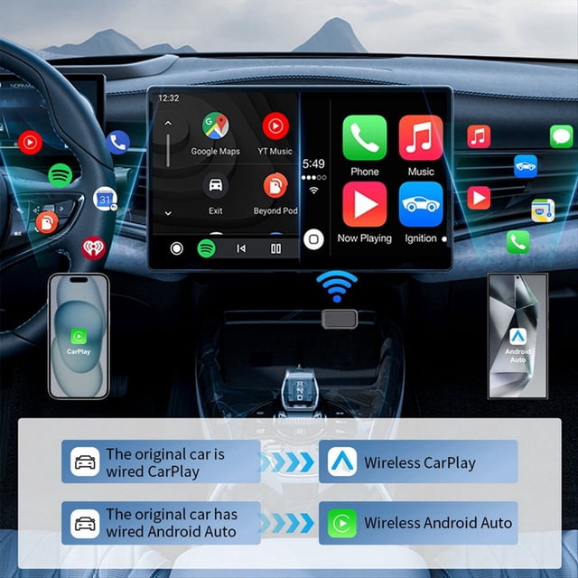 Mini Wireless CarPlay Adapter, 2 in 1 Wireless CarPlay & Android Auto Adapter Converts Factory Wired CarPlay to Wireless,1 x Wireless CarPlay Android Auto Adapter,Black&Silver