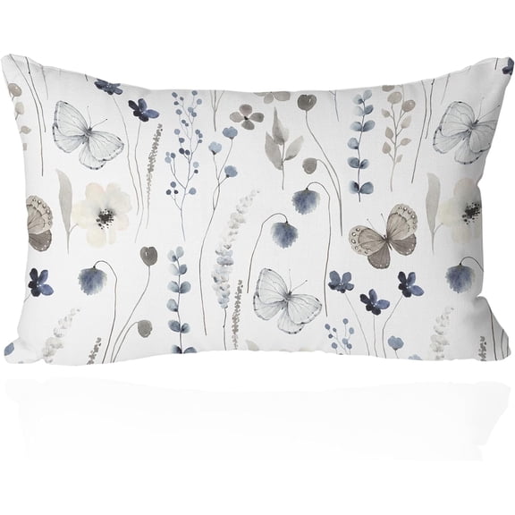 12 x 20 Inch Spring Floral Pillow Cover - Watercolor Butterfly and Botanical Design, Rustic Farmhouse Decorative Cushion Case for Home and Living Space, Pastel Elegant Decor