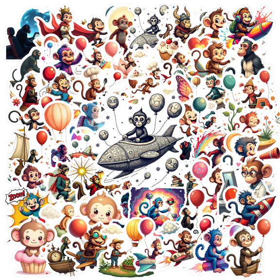 Cartoon Monkey Stickers, Waterproof Space Sticker for Water Bottle Laptop Phone Cases Planner Skateboard Luggage Helmet Party Favor Decor, Ideal for Adults Teens Teacher Rewards
