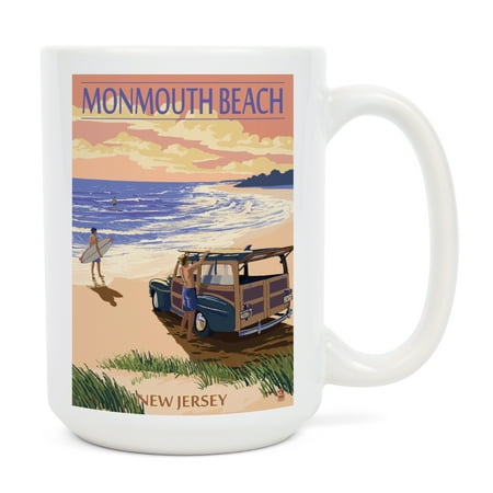 

15 fl oz Ceramic Mug Monmouth Beach New Jersey Woody On The Beach Dishwasher & Microwave Safe