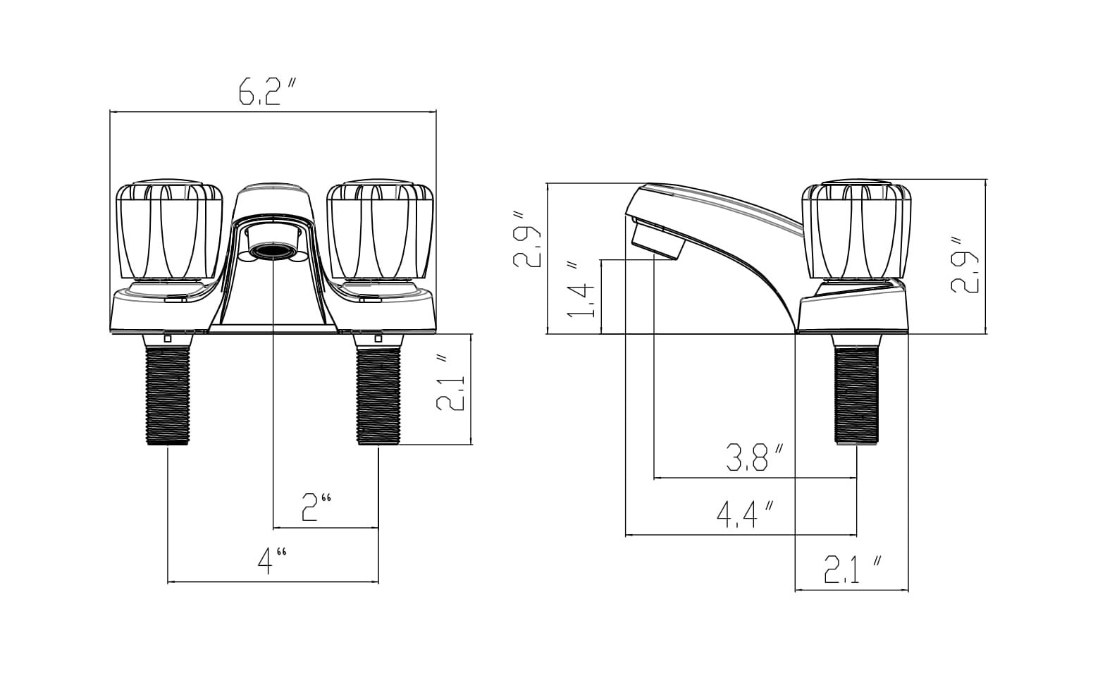 WMF-4224EUZ-CP - Hybrid Metal Deck Lavatory Bathroom Sink Faucet with Washerless Cart. Acrylic Double Handle