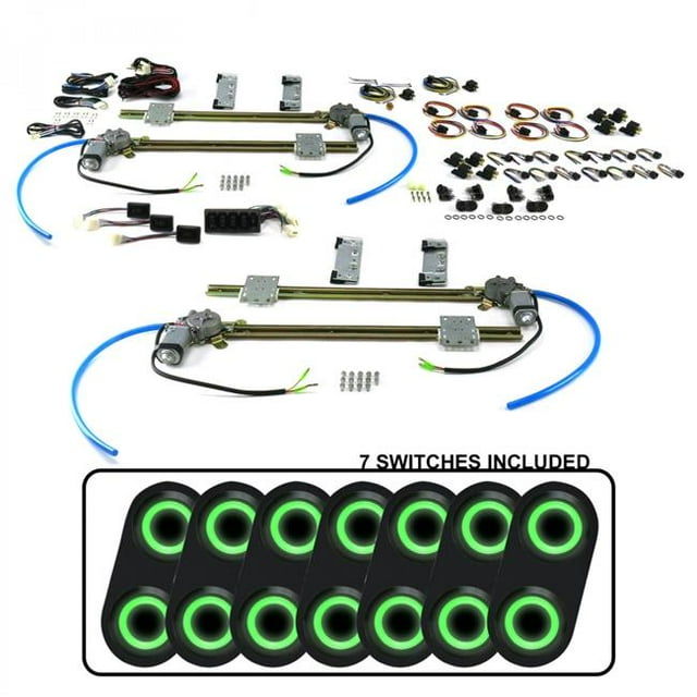 Autoloc 18675 Kit de Vitres Plates à 4 Portes avec 7 Interrupteurs ABA22 - Daytona Noir - Éclairage Vert
