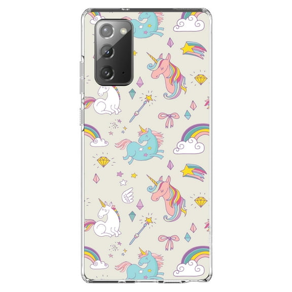 DistinctInk Clear Shockproof Hybrid Case for Galaxy Note 20 ULTRA (6.9" Screen) - TPU Bumper, Acrylic Back, Tempered Glass Screen Protector - Unicorn Rainbow Wand Pattern - Beige