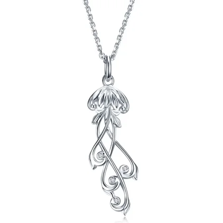 925 Sterling Silver Zirconia Jellyfish Pendant Necklace For Women