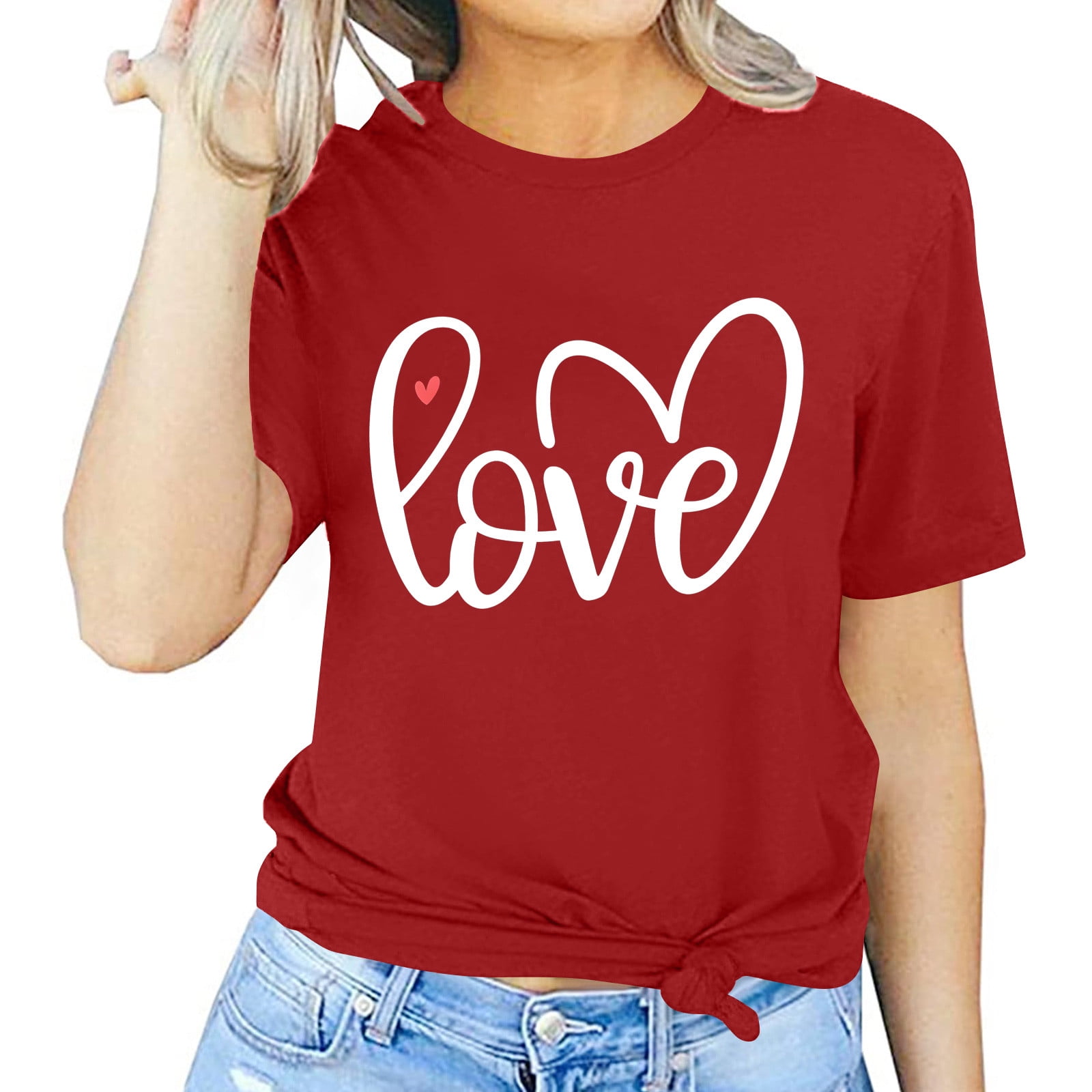 Women's Valentine's Day Paris Je T'Aime Shirt – Red Heart Print Short Sleeve Blouse, Casual Fall Top, Trendy 2024