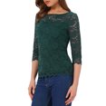 thumbnail image 4 of INSPIRE CHIC Women's Floral Lace Top 3/4 Sleeve Crew Neck Blouse XL Dark Green, 4 of 5
