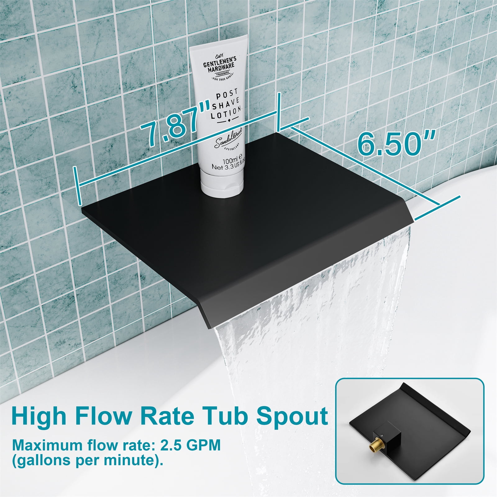 ANGELES HOME Wall Mount Tub Faucet with Waterfall Tub Spout, Bathtub Faucet with Handheld Shower, Single Handle Tub Filler Shower Faucet Set, Matte Black