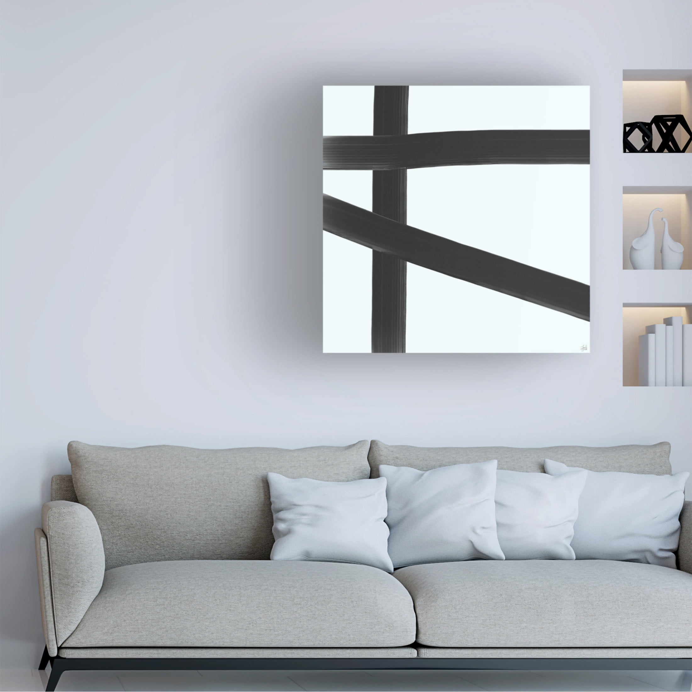 Canvas Wall Art - Line and Brush 'Three Brushed Lines 1' Wall Art for Living Room, Bedroom, or Office Décor by Trademark Fine Art - 18 x 18 Inches