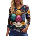 thumbnail image 4 of KDDYLITQ Women Easter Shirts Crew Neck 3/4 Sleeve Bunny Egg Hunt Print Tees Carrots Loose Pullover Polka Dot Eggs Casual Fashion Blouse Black XL, 4 of 6