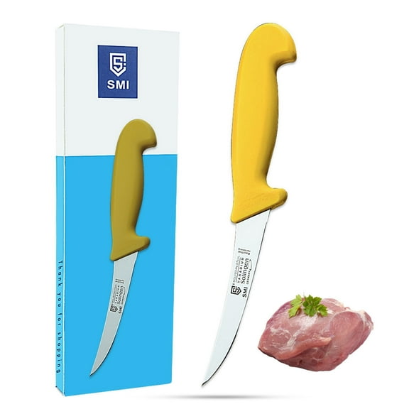 SMI Curved Boning Knife - 5" Sharp Stainless Steel Blade for Meat Processing & Deboning