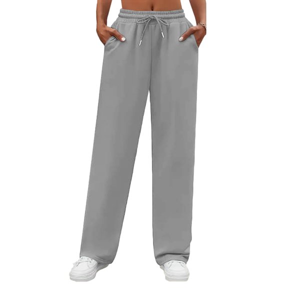 WTOBBY Women's Casual Loose Stretch Waist Long Pants Joggers with Pockets Sports Sweatpants for Everyday Wear,Gray L