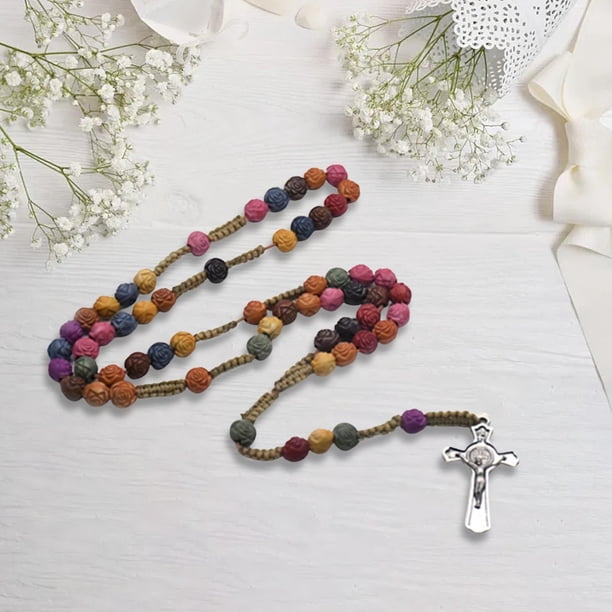 Needzo Nativity Story Rosary - Red & Green Christmas Prayer Beads With Holy Family Charms, 22.5 Inch Catholic Necklace
