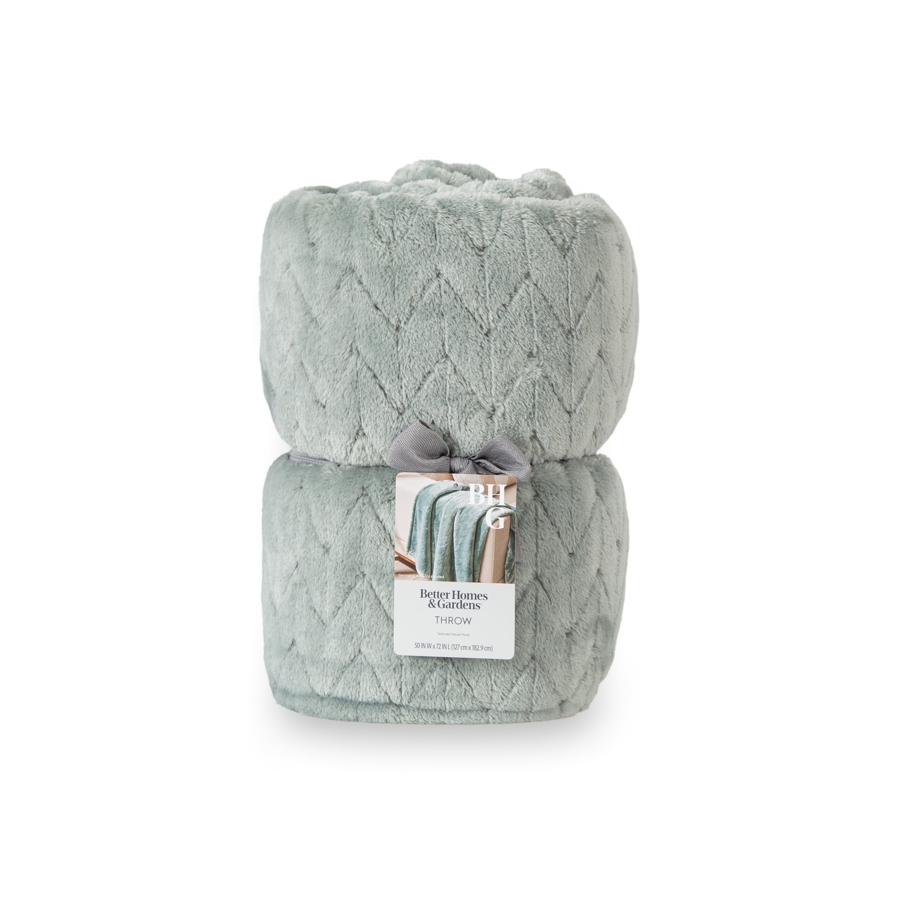 Better Homes & Gardens Textured Velvet Plush Soft Fleece Throw Blanket, Oversized, Green River