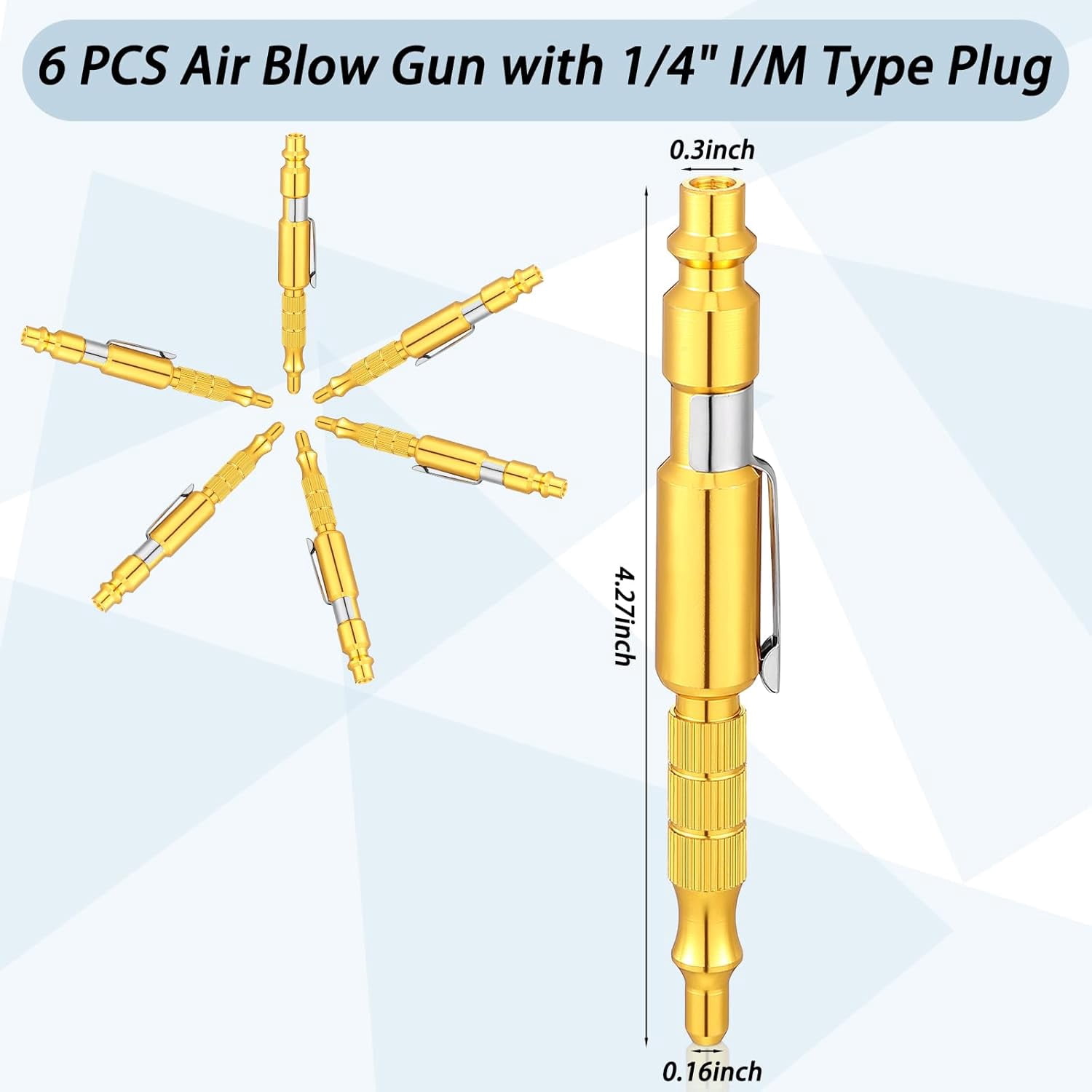 MKEUDQ-6 Pcs 1/4" I/m Type Adjustable Pocket Plug Air Blow Gun Air Blower for Compressor Nozzle Blow Gun Portable Blower Pen for Dust Cleaning(Gold)