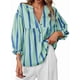 thumbnail image 3 of Blusa de Verano A Rayas con Cuello en V y Mangas Abullonadas para Mujer, Estilo Babydoll, Holgada e Informal Verde S, 3 of 9