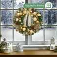 thumbnail image 4 of JoanKaren 18" Prelit Christmas Wreaths with Gold Balls and Bow for Wall Fireplace Shop Window Decoration, 4 of 8
