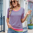 thumbnail image 5 of Womens Summer Short Sleeve Shirts Striped Sweater Cute Casual Trendy Crewneck Knit Blouses Blue & Green M, 5 of 7