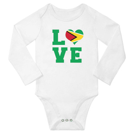 

Love Guyana Heart Flag Baby Long Slevve Rompers Bodysuit (White 6-12 Months)