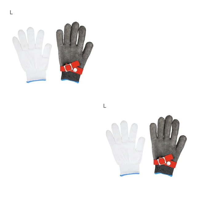 tamizeot Single Universal Safety Gloves Scratch-Proof Stainless Steel Mesh Wire Plus PE Steel Ring Rustproof Work Mittens Red L 2Set