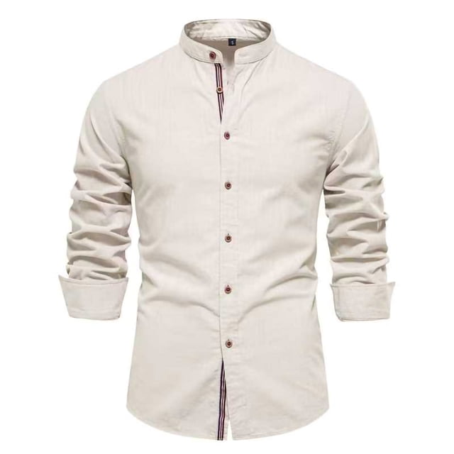 LOVZFMLL Men's Shirts, Solid Essential Button-Down Shirt, Everyday Versatile V-Neck, Relaxed Fit Long Sleeve Fall Clothes