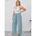 thumbnail image 3 of SHOWMALL Plus Size Women's Wide Leg Pants with Pockets Blue Gray 4X Lightweight Lounge Pants High Waisted Adjustable Tie Knot Loose Trousers, 3 of 9