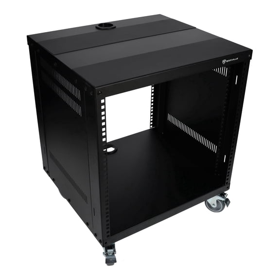 Rockville RR10U 10U Live Sound/Recording Studio Rack Case with Wheels, Reversible Rack Rails, Front & Rear Mounting, Cable Management Ports, 440lb Capacity