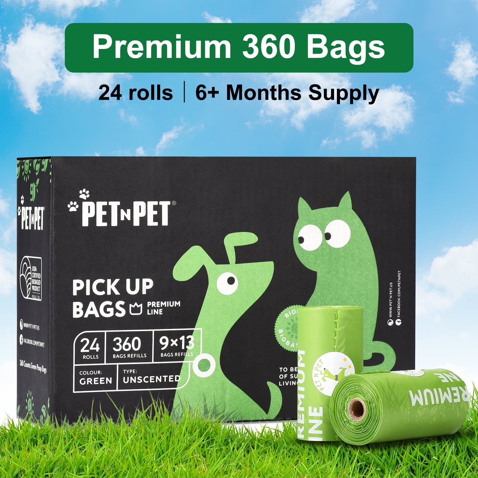 Pet N Pet Dog Waste Bags USDA Certified 38% Plant Based & 62% PE, 1080  Leak-Proof, Extra Thick Large Dog Poop bag Rolls - Green GPETNPET1000 - The  Home Depot