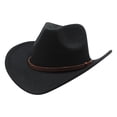 thumbnail image 2 of Western Cowboy Hats for Women Classic Felt Wide Brim Fedora Hat with Belt Buckle Retro Panama Hat Unisex Rolled up Cap Black, 2 of 4