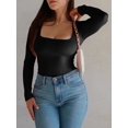 thumbnail image 4 of Womens Square Neck T Shirts Long Sleeve Short Sleeve Tops Fitted Tees Black L, 4 of 9