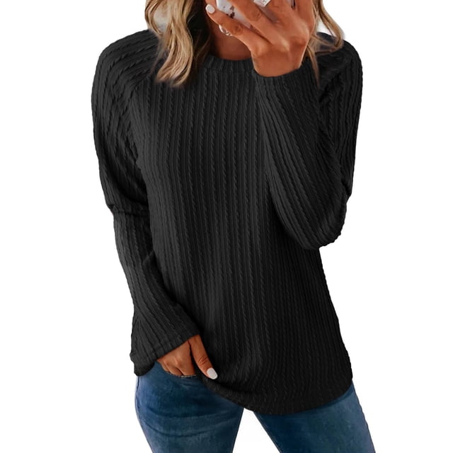 Top Dokotoo de manga larga para mujer, otoño 2024, talla grande, color negro