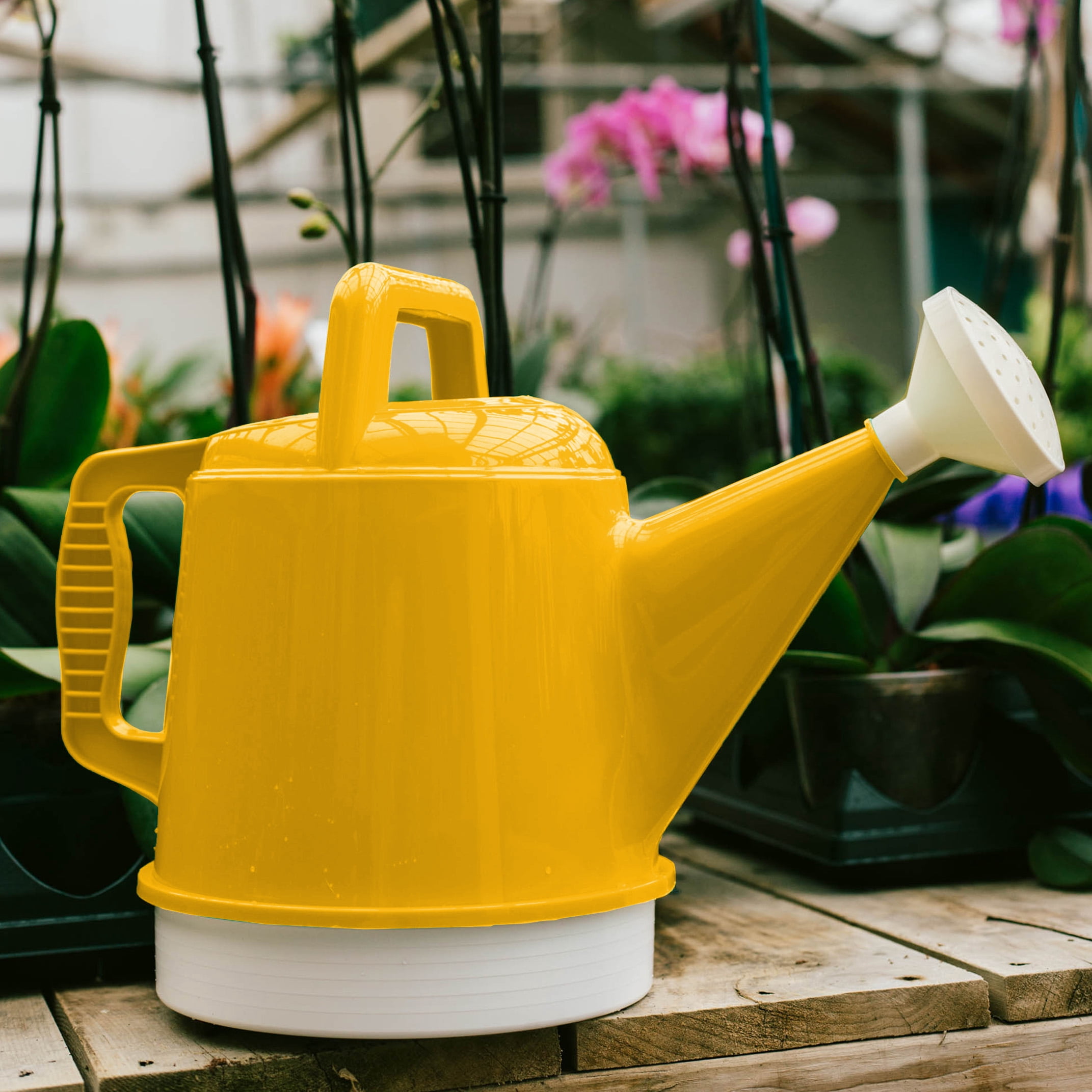Bloem Deluxe Plastic Watering Can - 2 Gallon (256 fl oz) Capacity - Earthy Yellow