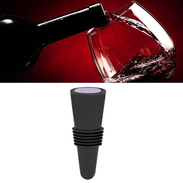 Bouchon de bouteille de vin en silicone de qualité alimentaire en acier inoxydable de 6,1 x 2,35 cm, décoratif, pratique, réutilisable, bouchons de vin pour la décoration, noir