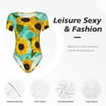 thumbnail image 6 of Uemuo Sunflowers With Green Leaves Pattern Women's One Piece Short Sleeve Swimsuit Rash Guard Surfing Modest Quick-drying Swimsuit Beach Essentials-X-Large, 6 of 9