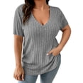thumbnail image 2 of Naotn Summer Ribbed Tops for Women Fashion Casual V Neck Short Sleeve Shirts Trendy Holiday Tunic Blouses, 2 of 7