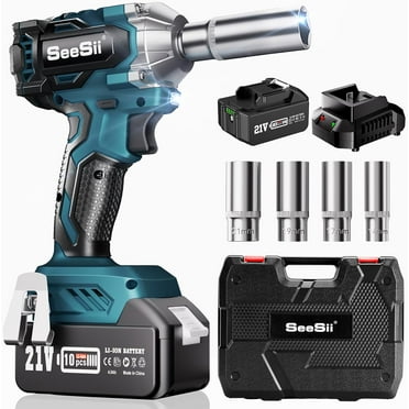 SeeSii 450N.m Cordless Impact Wrench, 3/8" 21V Brushless Powered Impact Gun with 4.0Ah Battery, Fast Charger, 4 Sockets, Variable Speeds 330Ft-Ibs Impact Driver for Car/Truck/Mower, WH450