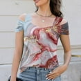 thumbnail image 2 of JTZGDY Cold Shoulder Tops for Women Cute Floral Pattern Printed Summer Short Sleeve V Neck Basic Tunic Tees Loose Flowy Cozy Tshirt Blouse Wine M, 2 of 8