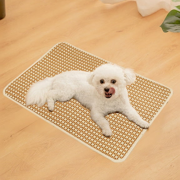 Cooling Pet Mat for Dogs and Cats, Natural Rattan Straw Mat for Summer, Breathable and Non-Slip, Ideal for Small and Medium Pets, Versatile Indoor/Outdoor Use